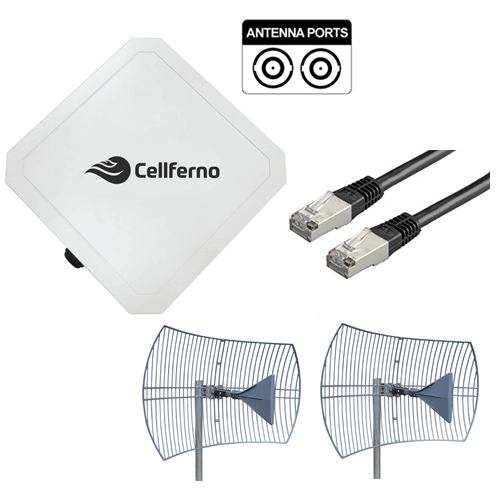 Cellferno M600T CAT6 Outdoor CPE + 2x Parabolic Grid Antenna 600-6500MHz + 20m CAT5e Kit